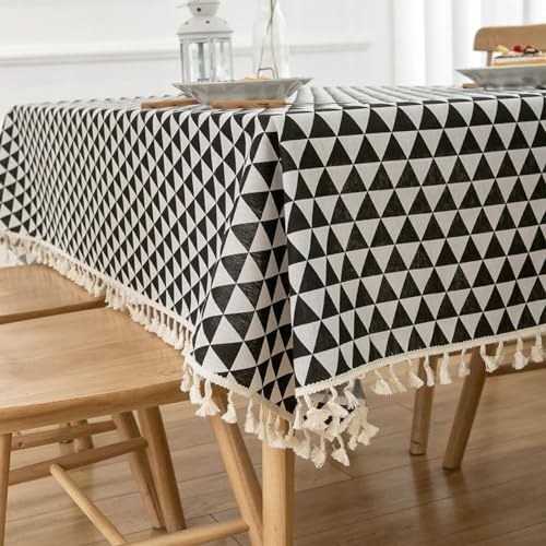 Tischdecke mit Quasten Abwaschbar Schmutzabweisend für Outdoor Hochzeit Bankett Party Geburtstag Küche Heimdeko für Esstisch Gartentisch Graues Dreieck 65x150cm (Schwarzes Dreieck von DOCOXI