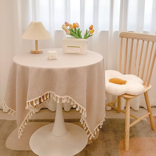 Tischdecke mit Quasten abwaschbar schmutzabweisend Gartentisch Couchtisch Tischdecke für Esstisch für Outdoor Hochzeit Bankett Party Geburtstag Küche Heimdekoration Off-White 40 x 60 von DOCOXI