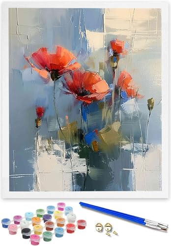 Blume Malen Nach Zahlen ab 5 6 7 Jahre Mädchen Ohne Rahmen - Mohn Malen Nach Zahlen für Kinder ab 7 Jahren Acrylfarben mit als Geschenk, Paint by Numbers für Home Dekoration Geschenke 40 x 50 cm 8-7 von DOENGYAH