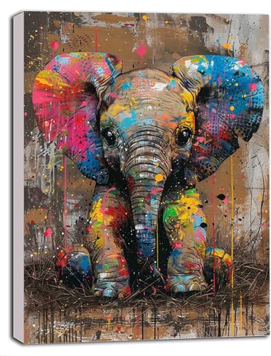 DIY Malen Nach Zahlen Erwachsene Elefant, Malen Nach Zahlen Tier Malen Nach Zahlen ab 9 Jahre Mädchen mit Pinseln und Acrylfarben, Paint by Numbers für Zimmer Deko, Geschenke für Frauen 70 x 95cm O-T von DOENGYAH