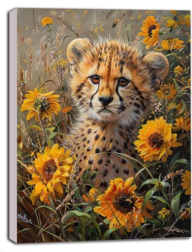 DIY Malen Nach Zahlen Erwachsene Leopard, Malen Nach Zahlen Sonnenblume Malen Nach Zahlen ab 9 Jahre Mädchen mit Pinseln und Acrylfarben, Paint by Numbers für Zimmer Deko, Geschenke 100x135 cm G-W von DOENGYAH