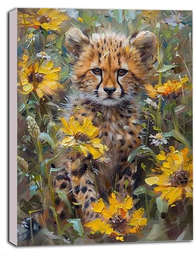 DIY Malen Nach Zahlen Erwachsene Leopard, Malen Nach Zahlen Sonnenblume Malen Nach Zahlen ab 9 Jahre Mädchen mit Pinseln und Acrylfarben, Paint by Numbers für Zimmer Deko, Geschenke 100x135cm A-6 von DOENGYAH