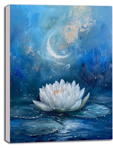 DIY Malen Nach Zahlen Erwachsene Lotus, Malen Nach Zahlen Blume Malen Nach Zahlen ab 9 Jahre Mädchen mit Pinseln und Acrylfarben, Paint by Numbers für Zimmer Deko, Geschenke für Frauen 50 x 65cm 8-J von DOENGYAH