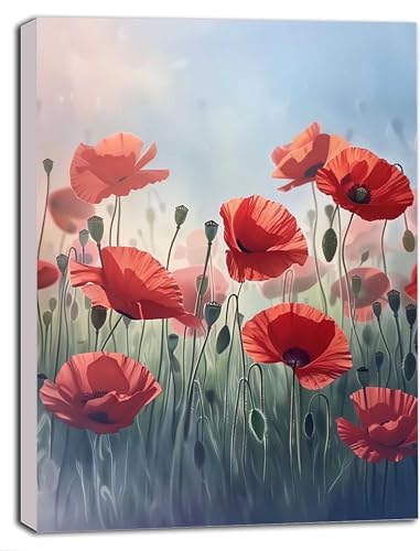 DIY Malen Nach Zahlen Erwachsene Mohn, Malen Nach Zahlen Blume Malen Nach Zahlen ab 9 Jahre Mädchen mit Pinseln und Acrylfarben, Paint by Numbers für Zimmer Deko, Geschenke für Frauen 60x80 cm 7-7 von DOENGYAH