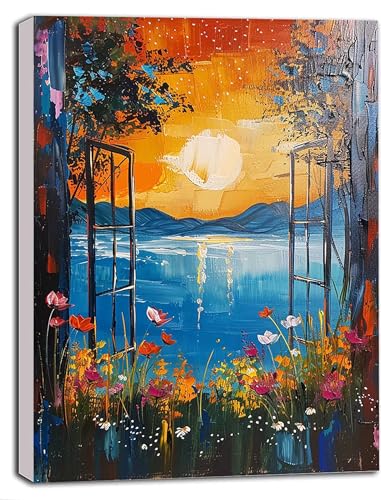 DIY Malen Nach Zahlen Erwachsene Sonnenuntergang, Malen Nach Zahlen Landschaft Malen Nach Zahlen ab 9 Jahre Mädchen mit Pinseln und Acrylfarben, Paint by Numbers für Deko, Geschenke 100x135 cm 7-5 von DOENGYAH