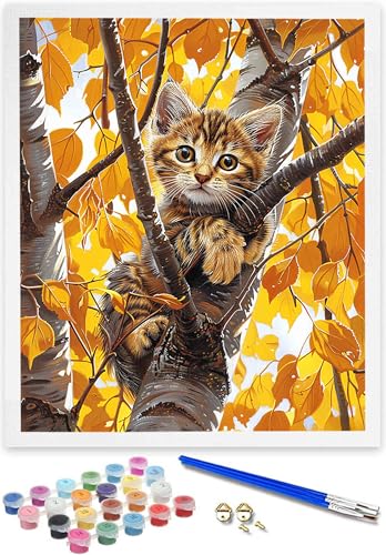 DOENGYAH DIY Herbst Handgemaltes Ölgemälde Set für Anfänger und Erwachsene, Acrylfarbe, malen nach zahlen erwachsene Katze Kindergemälde, kreative Heimdekoration, Geschenk, Weihnachten 40x50CM M-L von DOENGYAH