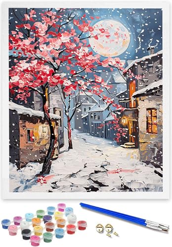 DOENGYAH DIY Malen nach Zahlen Erwachsene Winter Erwachsene Malen nach Zahlen Kits auf Leinwand Landschaft Malen nach Zahlen Kunsthandwerk Geschenk für Home Wall Deco 60 x 80 cm (rahmenlos) 0-7 von DOENGYAH