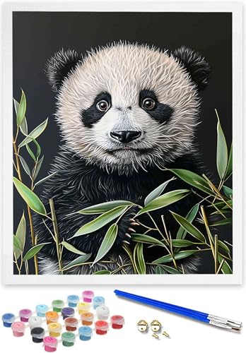 DOENGYAH DIY handgemaltes Ölgemälde Set Panda für Anfänger und Erwachsene, Acrylfarbe, Kindergemälde Tier, Paint by Numbers Kreative Heimdekoration, Geschenk, Weihnachten (ungerahmt) 40x50cm 4-H von DOENGYAH