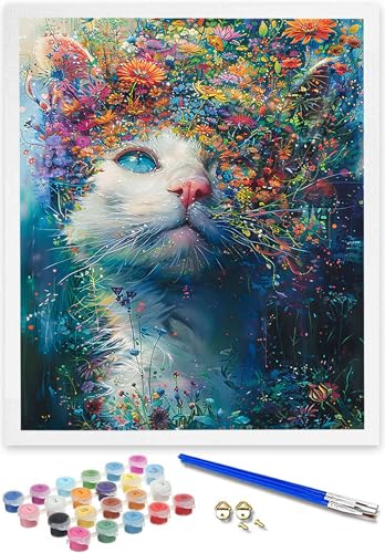 DOENGYAH Malen Nach Zahlen Erwachsene Katze DIY Handgemalt Ölgemälde Kit für Anfänger und Erwachsene Acrylpigment Malen Nach Zahlen Kinder Blume Malen Nach Zahlen für Home Deko Geschenke 70x95cm A-B von DOENGYAH