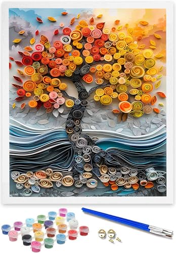 DOENGYAH Malen Nach Zahlen für Kinder Sonne – 50x65CM Malen Nach Zahlen Kinder ab 5 6 7 Jahre Mädchen und Junge，Kreatives Geschenk Pinsel und Acrylfarben Baum Paint by Numbers für Home Decor 6-X von DOENGYAH