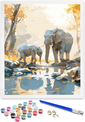 DOENGYAH Malen Nach Zahlen für Kinder Tier – 50x65CM Malen Nach Zahlen Kinder ab 5 6 7 Jahre Mädchen und Junge，Kreatives Geschenk Pinsel und Acrylfarben Elefant Paint by Numbers für Home Decor 3-8 von DOENGYAH