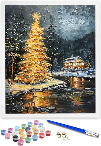 DOENGYAH Malen Nach Zahlen für Kinder Winter – 50x65CM Malen Nach Zahlen Kinder ab 5 6 7 Jahre Mädchen und Junge，Kreatives Geschenk Pinsel und Acrylfarben Baum Paint by Numbers für Home Decor 9-5 von DOENGYAH