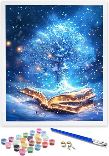 DOENGYAH Malen Nach Zahlen für Kinder Winter – 50x65CM Malen Nach Zahlen Kinder ab 5 6 7 Jahre Mädchen und Junge，Kreatives Geschenk Pinsel und Acrylfarben Baum Paint by Numbers für Home Decor O-2 von DOENGYAH