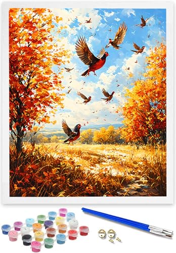 Malen Nach Zahlen Erwachsene Herbst, DIY Landschaft Handgemalt Ölgemälde Kit für Anfänger und Erwachsene, Christmas Gift，Acrylpigment für Kinder Gemälde, kreatives Geschenk Haus Deko (60x80cm) A-F von DOENGYAH