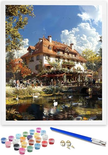 Malen Nach Zahlen Erwachsene Stadt, DIY Landschaft Handgemalt Ölgemälde Kit für Anfänger und Erwachsene, Christmas Gift，Acrylpigment für Kinder Gemälde, kreatives Geschenk Home Haus Deko (60x80cm) 9-8 von DOENGYAH