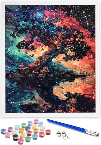 Malen Nach Zahlen ab 7 8 9 Jahre Mädchen Baum- Malen Nach Zahlen für Kinder Pinsel und Acrylfarben, Malen Nach Zahlen Erwachsene (40x50cm), Sternenhimmel Malen Nach Zahlen für Deko Geschenke M-5 von DOENGYAH