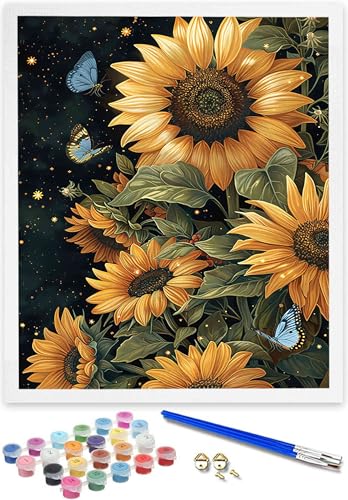 Malen Nach Zahlen für Kinder Sonnenblume – 50x65CM Malen Nach Zahlen Kinder ab 5 6 7 Jahre Mädchen und Junge，Kreatives Geschenk Pinsel und Acrylfarben Sternenhimmel Paint by Numbers für Home Decor B-R von DOENGYAH