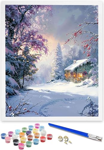 Malen Nach Zahlen für Kinder Winter – 50x65CM Malen Nach Zahlen Kinder ab 5 6 7 Jahre Mädchen und Junge，Kreatives Geschenk Pinsel und Acrylfarben Landschaft Paint by Numbers für Home Decor M-L von DOENGYAH