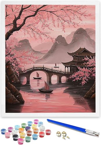 Malen nach Zahlen Erwachsene Japan DIY Malen nach Zahlen Kinder Landschaft Öl Leinwand Gemälde Set für Anfänger Senior Acrylic Malen Malerei Heimwerk 60x80cm für Decor Weihnachten Paar Geschenk 1-A von DOENGYAH