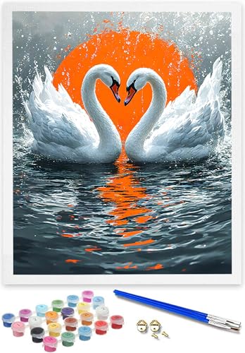 Malen nach Zahlen Erwachsene Tier DIY Malen nach Zahlen Kinder Schwan Öl Leinwand Gemälde Set für Anfänger Senior Acrylic Malen Malerei Heimwerk 60x80cm für Decor Weihnachten Paar Geschenk I-J von DOENGYAH