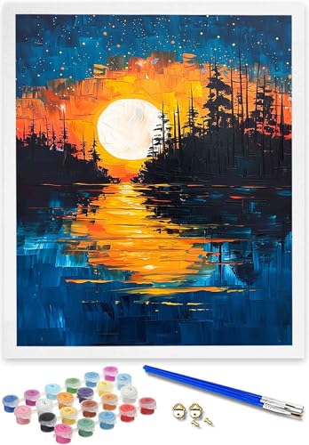 Sonnenuntergang Malen Nach Zahlen ab 5 6 7 Jahre Mädchen Ohne Rahmen - Wald Malen Nach Zahlen für Kinder ab 7 Jahren Acrylfarben mit als Geschenk, für Home Dekoration Geschenke 40 x 50 cm N-V von DOENGYAH