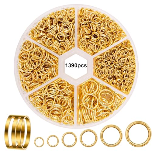 DOETYD 1390 Pcs Jump Rings Boxed Silber Runde Reifen Metallring für Schmuck machen DIY Handwerk machen wie Armband Anhänger Halskette Ohrring, Gold von DOETYD