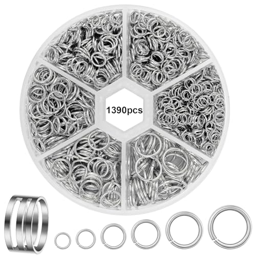 DOETYD 1390 Pcs Jump Rings Boxed Silber Runde Reifen Metallring für Schmuck machen DIY Handwerk machen wie Armband Anhänger Halskette Ohrring, Silber von DOETYD