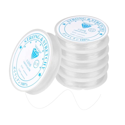 DOETYD 6 Rollen 0,5 mm transparenter elastischer Faden, transparent, zum Basteln, langlebige Armbandschnur für Armbänder, Perlen und Halsketten von DOETYD