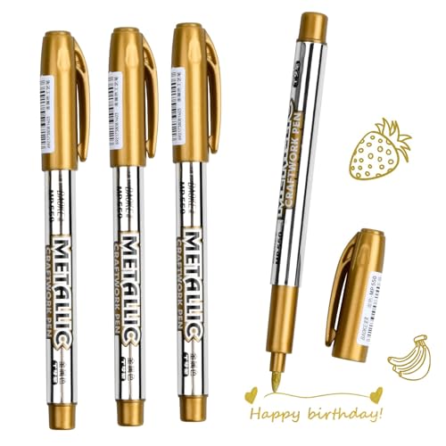 DOETYD Metallic-Marker, Goldstift, 4 goldfarbene permanente Metallic-Stifte für die Herstellung von Kunstkarten, Malalben, Bastelarbeiten, Sammelalben, 4 Stück von DOETYD