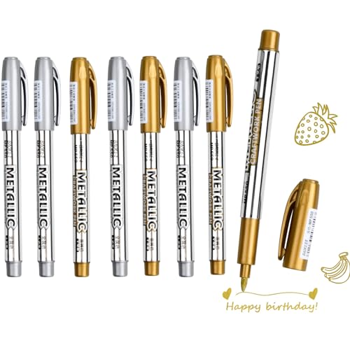 DOETYD Metallic-Marker, 8 Stück, 4 goldfarben + 4 silberfarben, permanente Metallic-Stifte für die Herstellung von Kunstkarten, Malalben, DIY, Scrapbook von DOETYD