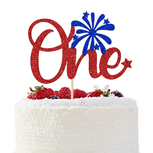 One Cake Topper – 4. Juli 1. Geburtstag Dekoration, Little Firecracker First Birthday, Gender Reveal Baby Shower Party Dekorationen, roter Glitzer von DOGNNAK