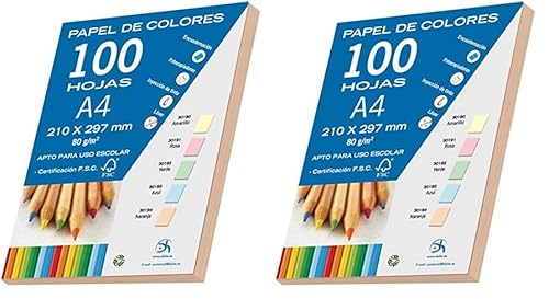 DOHE - Farbiges Papier DIN A4, 80 g. Farbe Pastellorange - 100 Blatt, 30194 (Packung mit 2) von DOHE