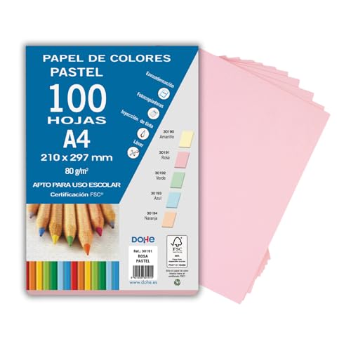 DOHE - Farbiges Papier DIN A4, 80 g. Farbe Pastellrosa - 100 Blatt (Packung mit 2) von DOHE