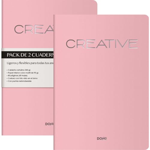 DOHE - Notizbuch A4, innen glatt (2 Stück), Größe 21 x 29,7 cm, 40 Blatt (80 Seiten), 90 g/m², für Notizen, Organisation oder Zeichnen, flexibler Softcover, Rosa von DOHE