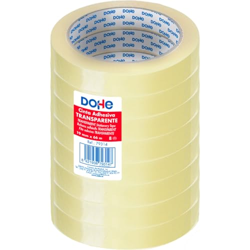 DOHE - Transparentes Klebeband, 8 Stück, 1,9 cm x 66 m, zum Verpacken von Kartons, Versand oder Umzug, leistungsstarker Klebstoff von 45 Mikron, Büromaterial von DOHE