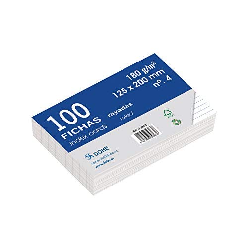 Dohe 30363 Karteikarten, liniert, weiß, 180 g, Nr. 4, 125 x 200 mm, 100er-Pack von DOHE