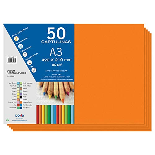 Dohe - A3-Karton, Feuerorange, 50 Stück, 21 x 29,7 cm, 180 g/m², Bürobedarf von DOHE