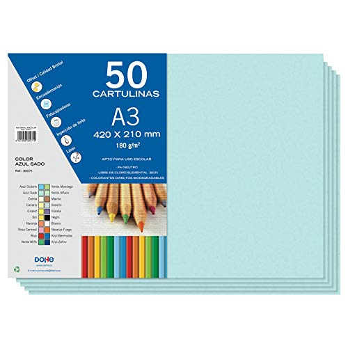 Dohe A3-Karton, Sado-Blau, 50 Stück, 21 x 29,7 cm, 180 g/m², Büromaterial von DOHE