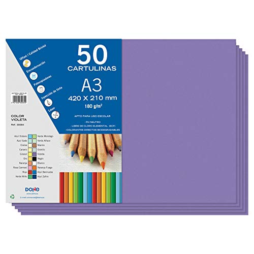 Dohe A3-Karton, Violett, 50 Stück, 21 x 29,7 cm, 180 g/m², Büromaterial von DOHE