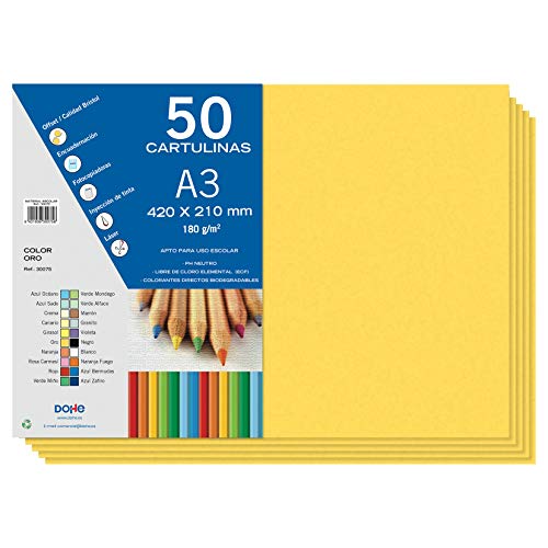 Dohe A3-Karton, goldfarben, 50 Stück, 21 x 29,7 cm, 180 g/m², Büromaterial von DOHE