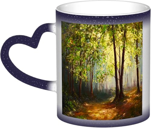 DOHXQM Kaffeetassen – Farbwechseltasse, Magic Mug,bedruckt, aus Keramik, Fassungsvermögen ca. 330 ml,Keramik - Geschenkidee,Natur, Wald Baum in Erde Farbe Effekte Frühling Wald Werke gemalt d von DOHXQM