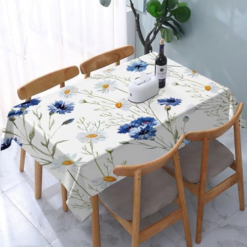 DOHXQM Tischtuch abwischen saubere tischdecke aus wasserdichte rechteckige Tischabdeckungsschutz für Küchenpicknick im,Einfache Kornblumen-Wildblumen mit floralem, nahtlosem Muster auf weiß,137x240 cm von DOHXQM