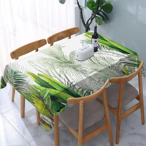 DOHXQM Tischtuch abwischen saubere tischdecke aus wasserdichte rechteckige Tischabdeckungsschutz für Küchenpicknick im,Nahtloser Aquarellrand mit grünem tropischem Blattwerk.,137x274 cm von DOHXQM