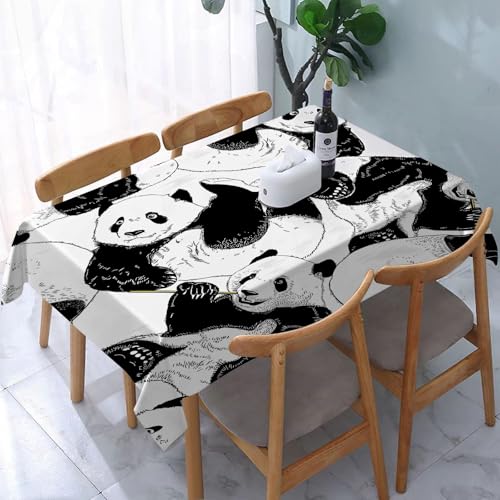 DOHXQM Tischtuch abwischen saubere tischdecke aus wasserdichte rechteckige Tischabdeckungsschutz für Küchenpicknick im,Nahtloses Muster mit Jungen Cartoon-Pandas, die sehr nahe beieinander,137x240 cm von DOHXQM