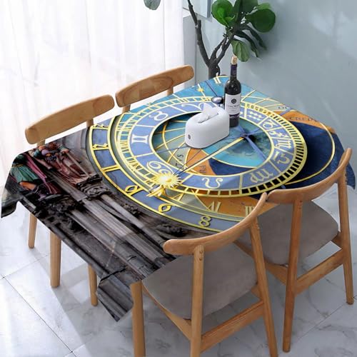 DOHXQM Tischtuch abwischen saubere tischdecke aus wasserdichte rechteckige Tischabdeckungsschutz für Küchenpicknick im,Prager astronomische Uhr (Orloj) in der Altstadt von Prag,137x274 cm von DOHXQM