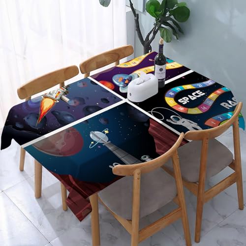 DOHXQM Tischtuch abwischen saubere tischdecke aus wasserdichte rechteckige Tischabdeckungsschutz für Küchenpicknick im,Satz Illustrationen zu Weltraumspielen,137x200 cm von DOHXQM