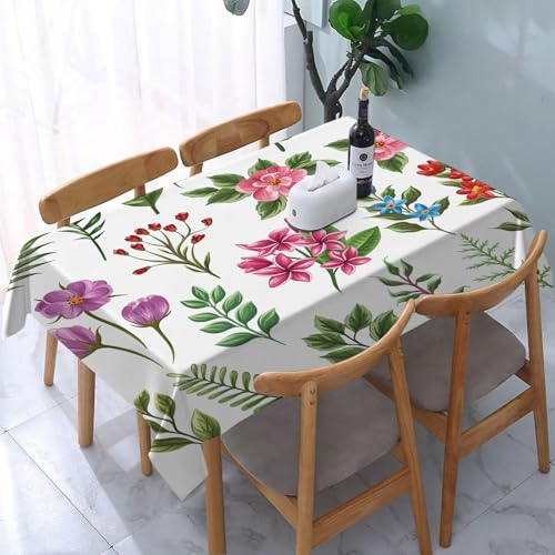 DOHXQM Tischtuch abwischen saubere tischdecke aus wasserdichte rechteckige Tischabdeckungsschutz für Küchenpicknick im,Set aus traditionellen und tropischen Blumen und Blättern,137x240 cm von DOHXQM