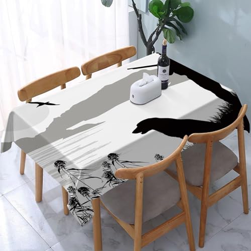 DOHXQM Tischtuch abwischen saubere tischdecke aus wasserdichte rechteckige Tischabdeckungsschutz für Küchenpicknick im,Silhouette eines Jägers mit Hund an einem schönen Ort,137x240 cm von DOHXQM