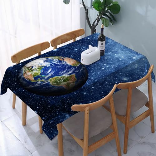 DOHXQM Tischtuch abwischen saubere tischdecke aus wasserdichte rechteckige Tischabdeckungsschutz für Küchenpicknick im,Weltraum, Außenansicht des Planeten Erde im Sonnensystem mit Sternen B,137x200 cm von DOHXQM