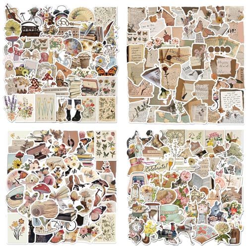 Pack of 200 Sticker Aesthetic Vintage Sticker – Aufkleber aus wasserfestem Vinyl für DIY Scrapbooking, Tagebuch, Handykoffer und Geschenkverpackung von DOINEUFL